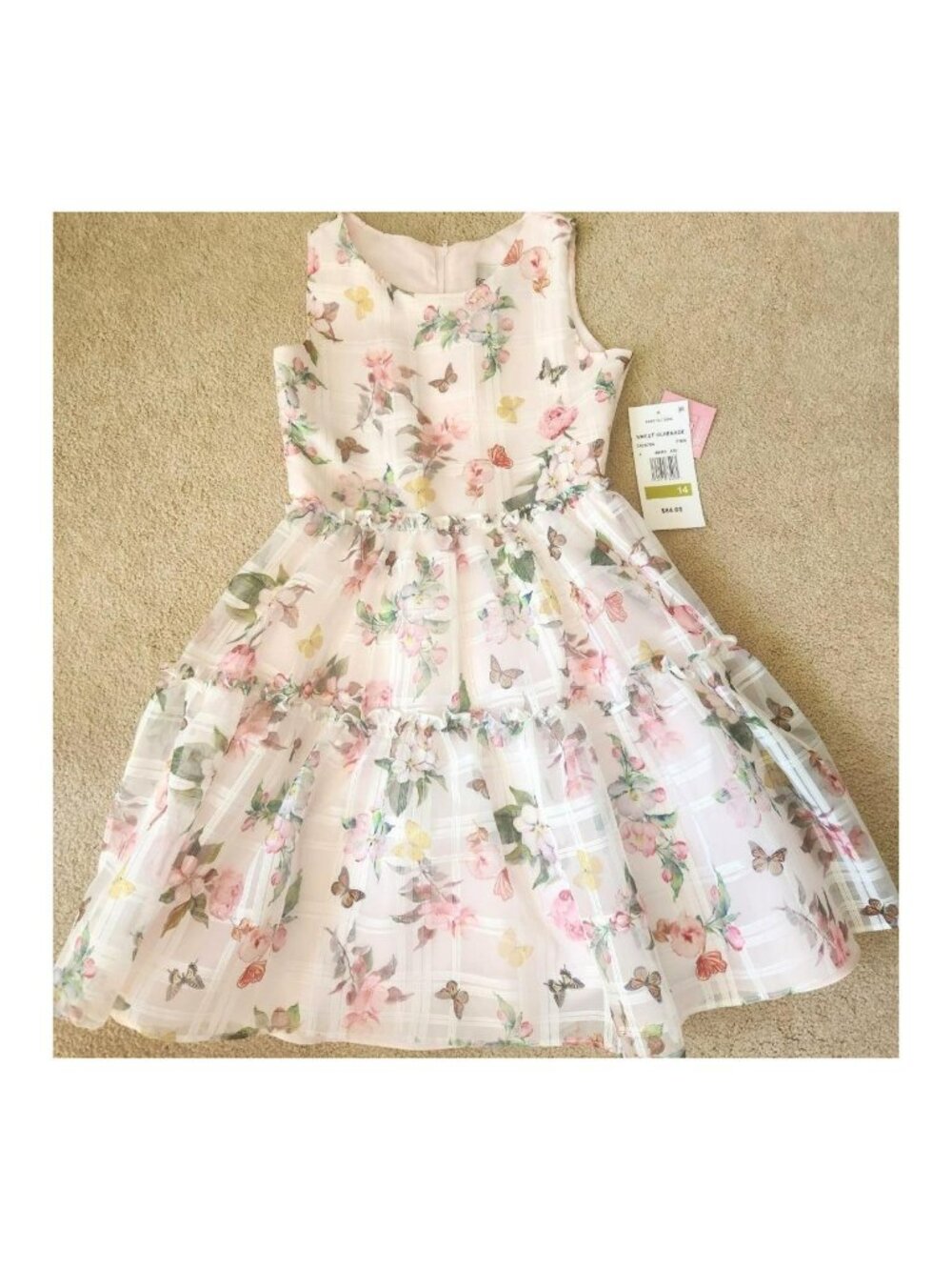 Rare Editions Pink Floral Tulle Dress Girls Size 14 NWT Wedding Party